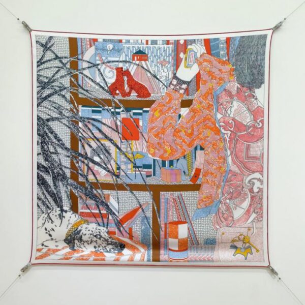 réplica,joyas,joyería,1:1,replica,fake,lujo,barato SHMS256418 Momme Doble cara 90x90cm Sarga de seda Hermès «Hermès Rendezvous» (1MD5Y9)