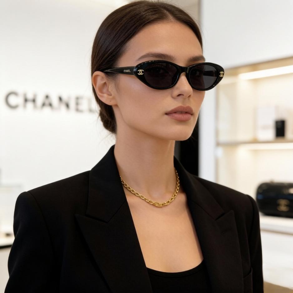 réplica,joyas,joyería,1:1,replica,fake,lujo,barato Gafas de sol Chanel, del mismo estilo que usan muchas celebridades, con montura extragrande, gafas de sol Polaroid ultratransparentes (TAF3Q6)